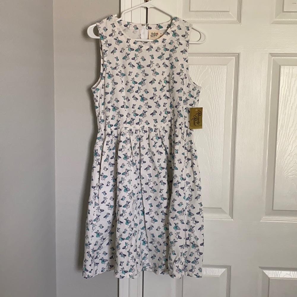 Hand printed bird dress